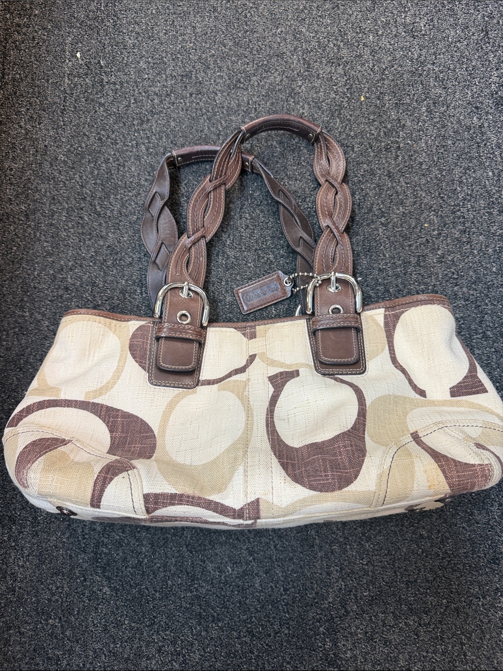 Coach F11662 C Y2k Signature Tonal Canvas Tote With Braided Leather Handles